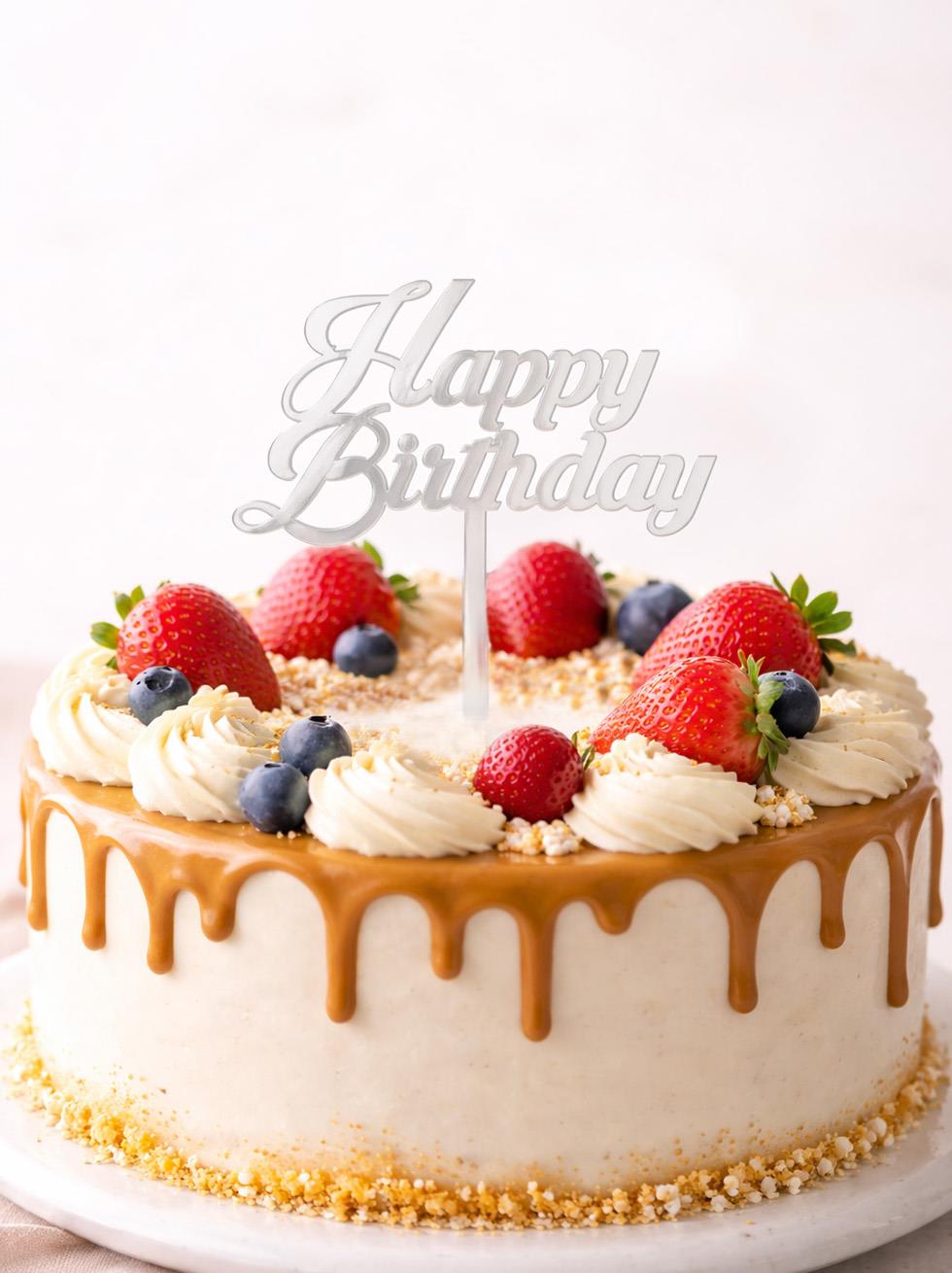 Pleksi Happy Birthday Pasta Süsü Gümüş