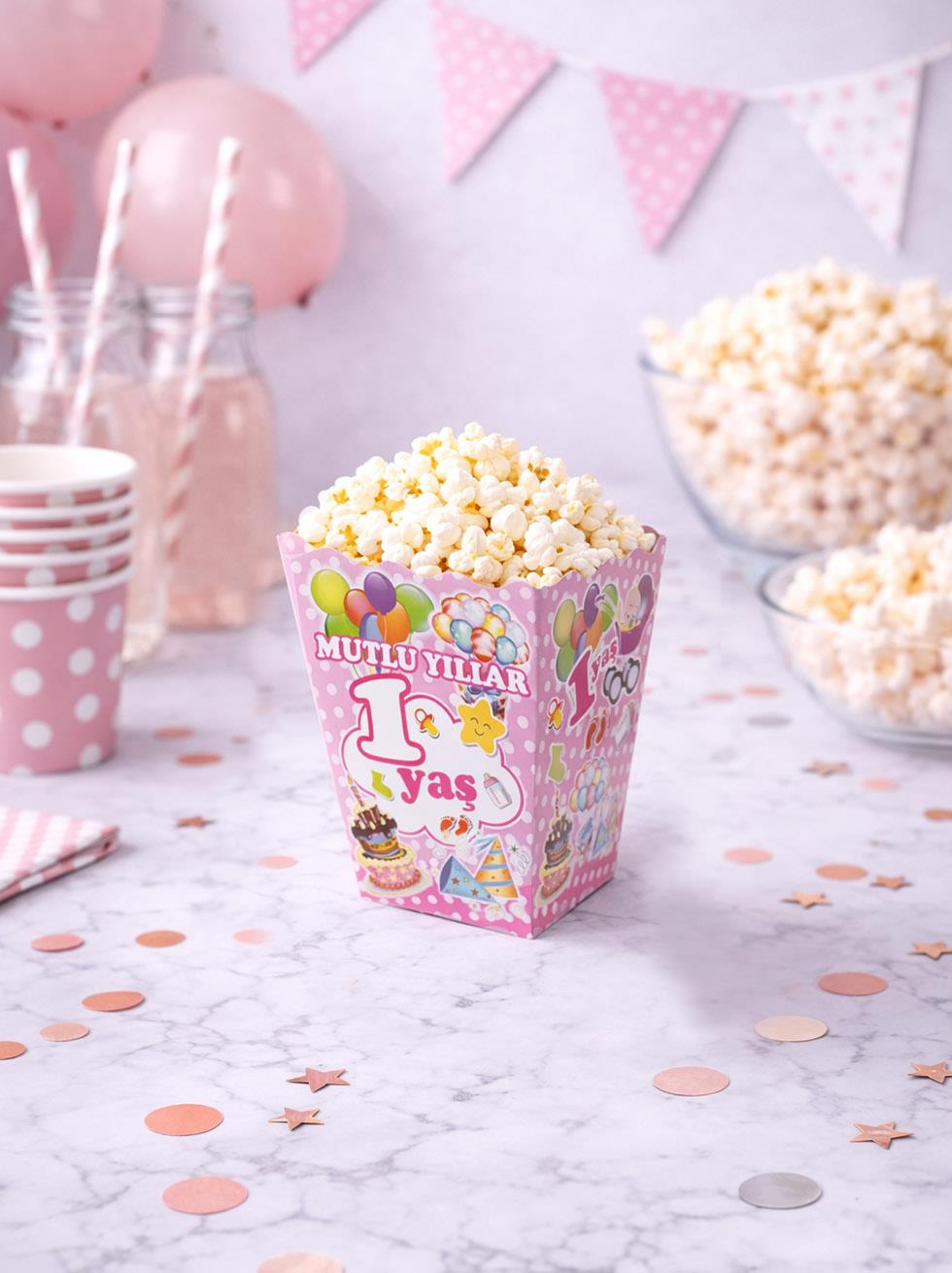 Popcorn Puantiyeli 1 Yaş Pembe 12  Li