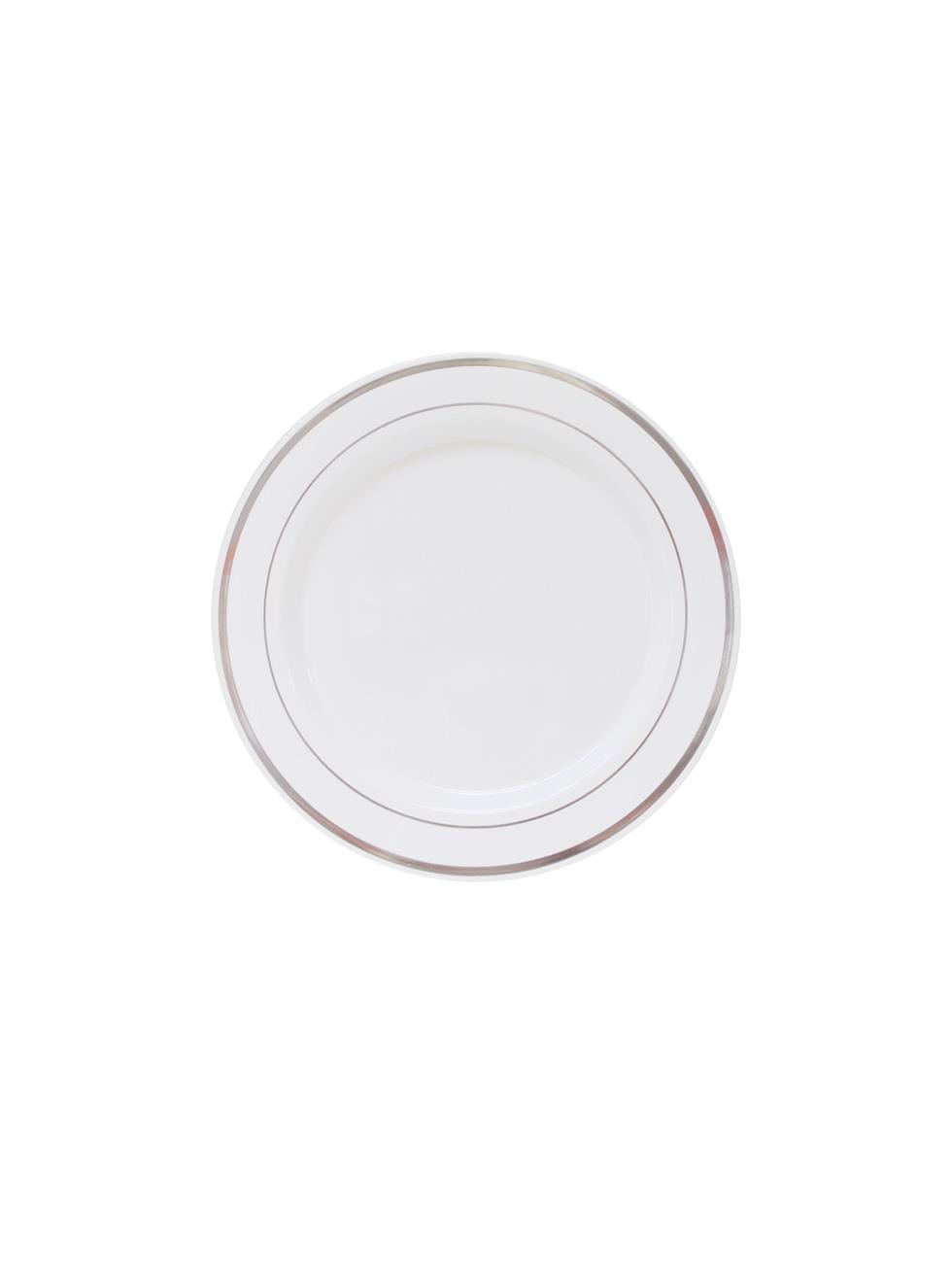 Porselen Görünümlü Mika Plastik Tabak Gümüş Çerçeveli 19 cm 6lı