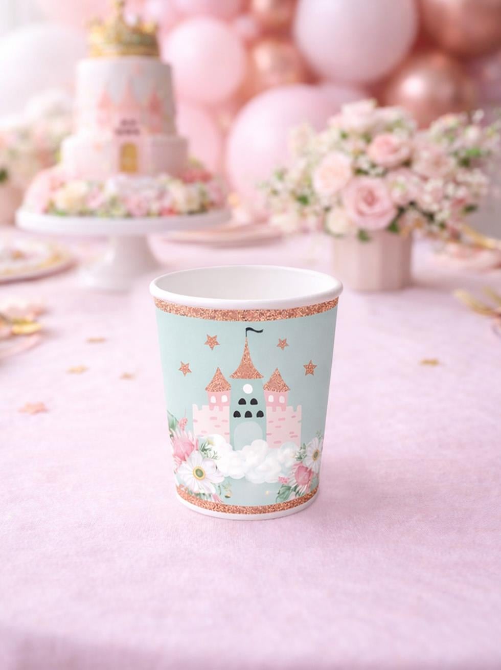 Prenses Şato Temalı Karton Bardak – Doğum Günü Parti Bardağı 8li