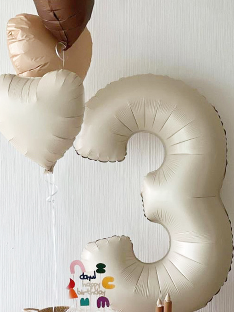 Rakam Folyo Balon 3 Rakamı Krem 76 cm 34 inc
