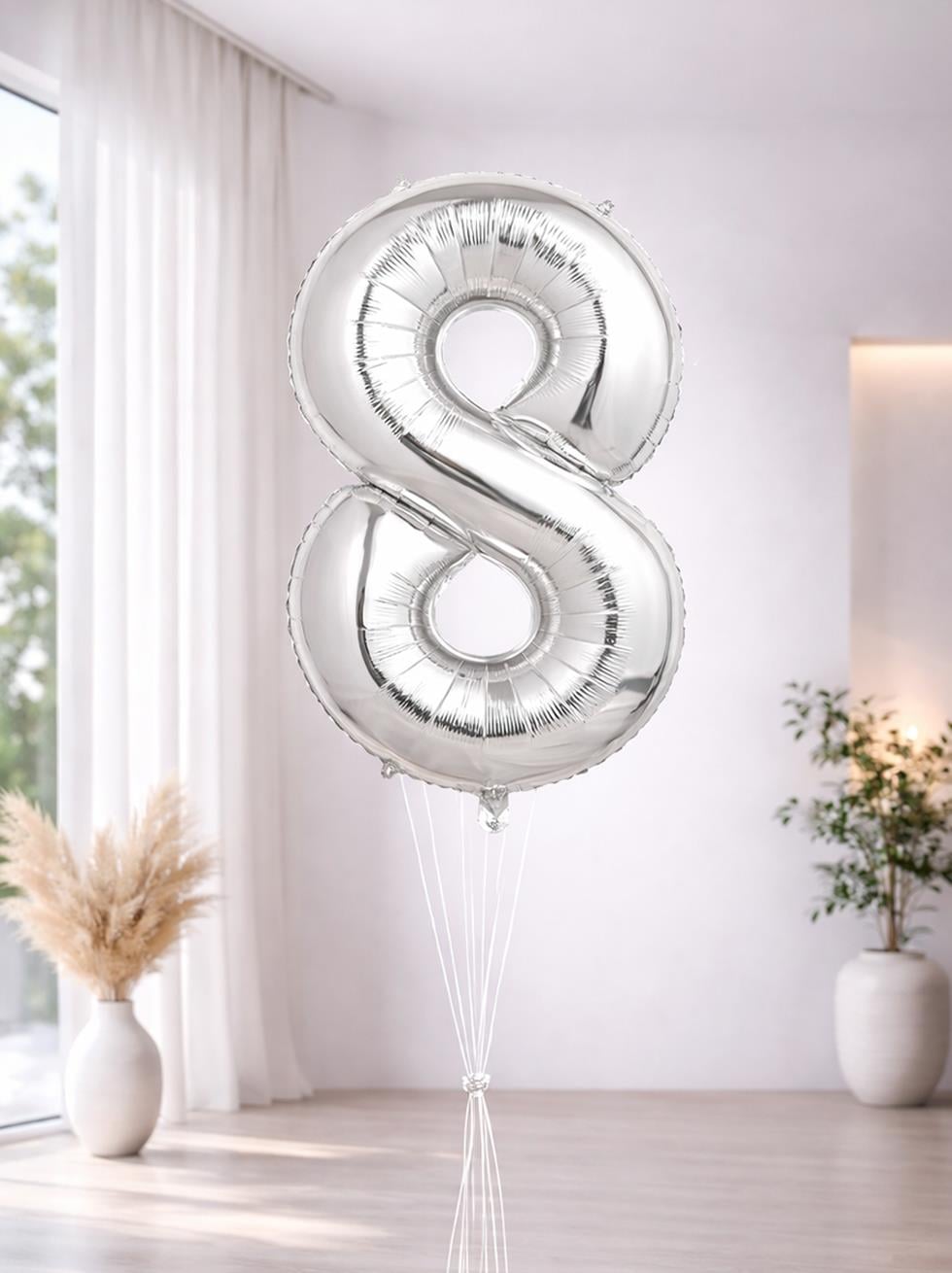 Rakam Folyo Balon Doğum Günü Parti Balonu 8 Gümüş Renk 76 cm