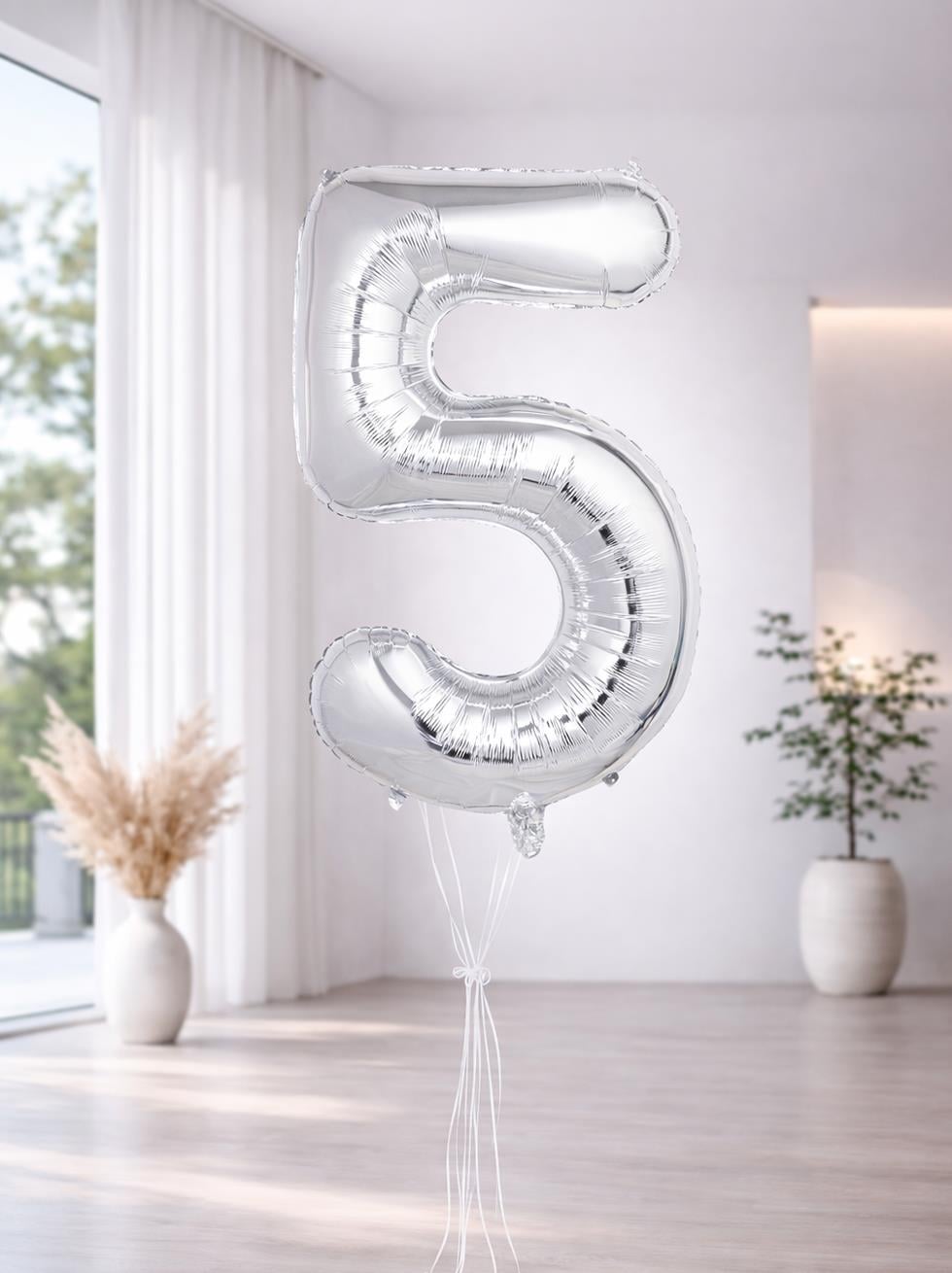 Rakam Folyo Balon Doğum Günü Parti Balonu 5 Gümüş Renk 76 cm