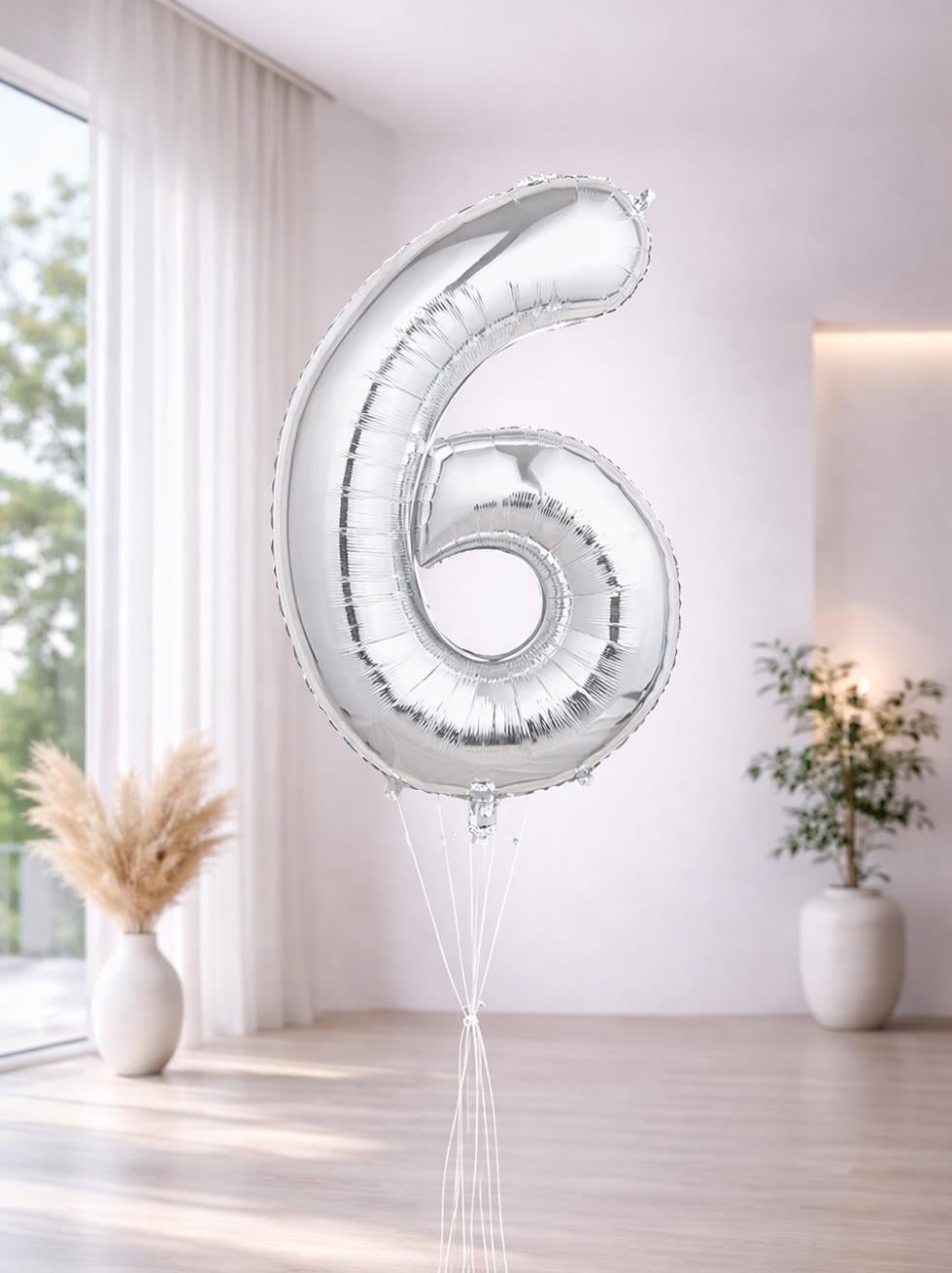 Rakam Folyo Balon Doğum Günü Parti Balonu 6 Gümüş Renk 76 cm