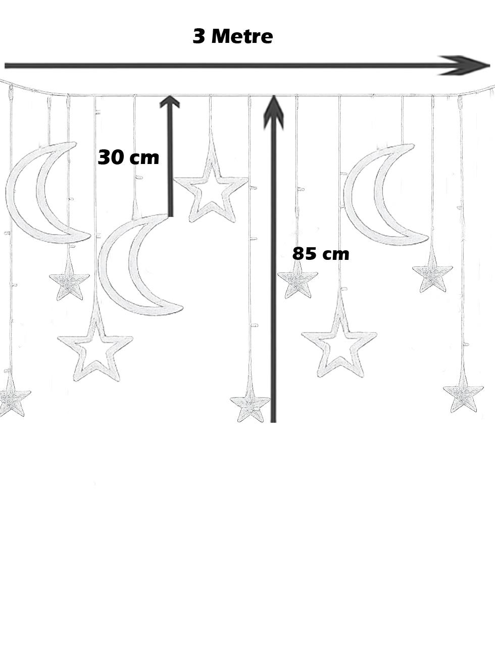 Ramazan Temalı LED Işık Ay Yıldız Figürlü 8 Fonksiyonlu Günışığı Eklenebilir Fişli 3 Metre
