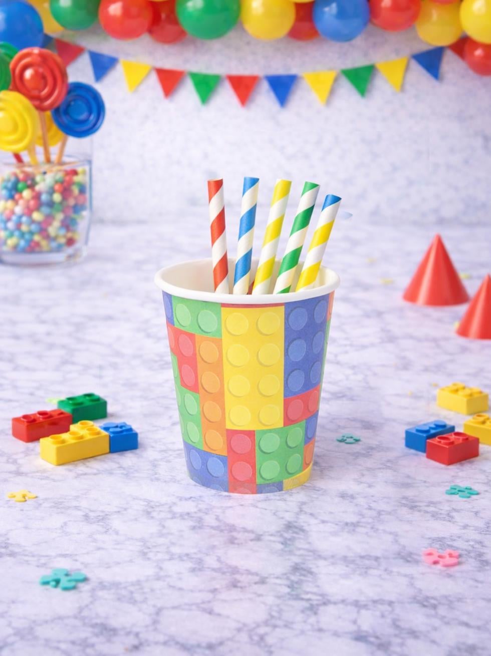 Renkli Lego Temalı Bardak Karton Doğum Günü Bardağı 8li