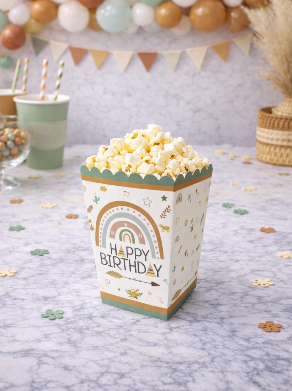 Retro Temalı Karton Mısır Kutusu – Doğum Günü Popcorn Kutusu 8li