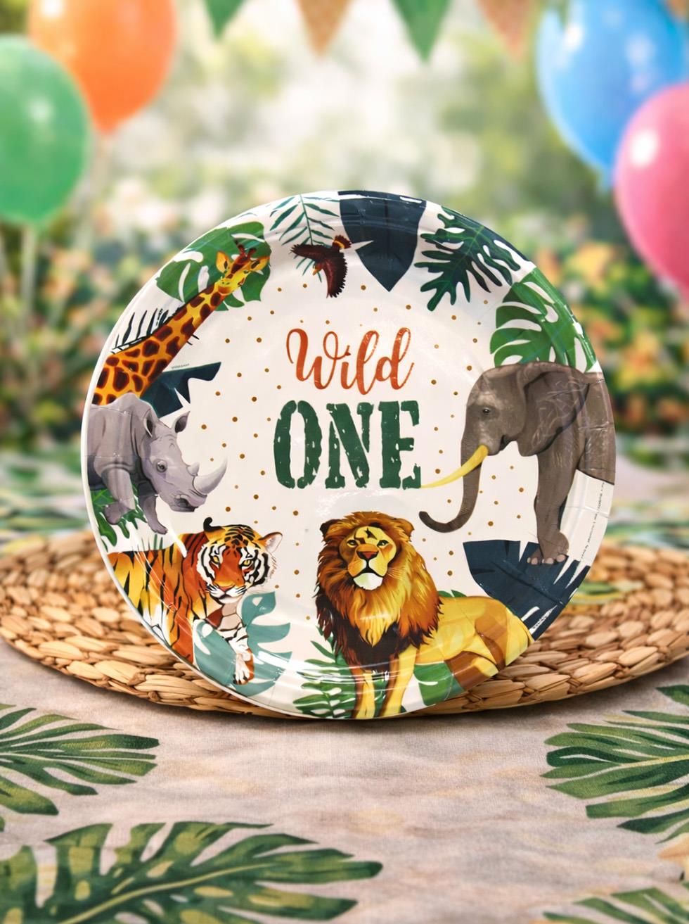 Safari Temalı Tabak Wild One Yazılı 1 Yaş Doğum Günü Parti Tabağı 