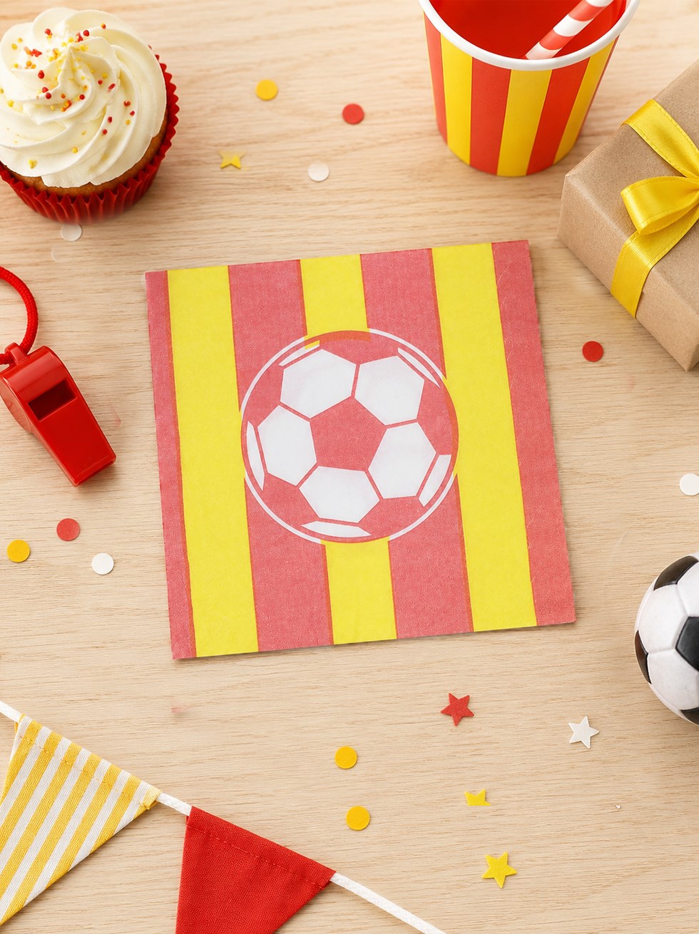 Sarı Kırmızı Futbol Temalı Kağıt Peçete – Doğum Günü Parti Süsleri 20li