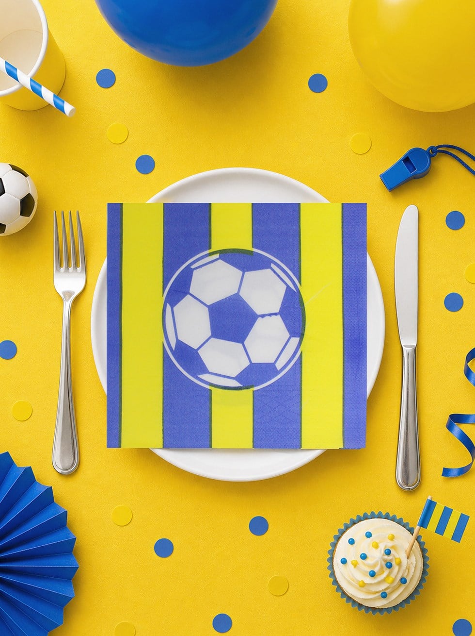 Sarı Lacivert Futbol Temalı Kağıt Peçete – Doğum Günü Parti Süsleri 20li