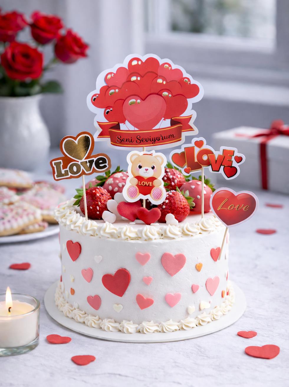 Seni Seviyorum Kürdan Aşk Temalı Cupcake Kürdanı Pasta Süsü 5li