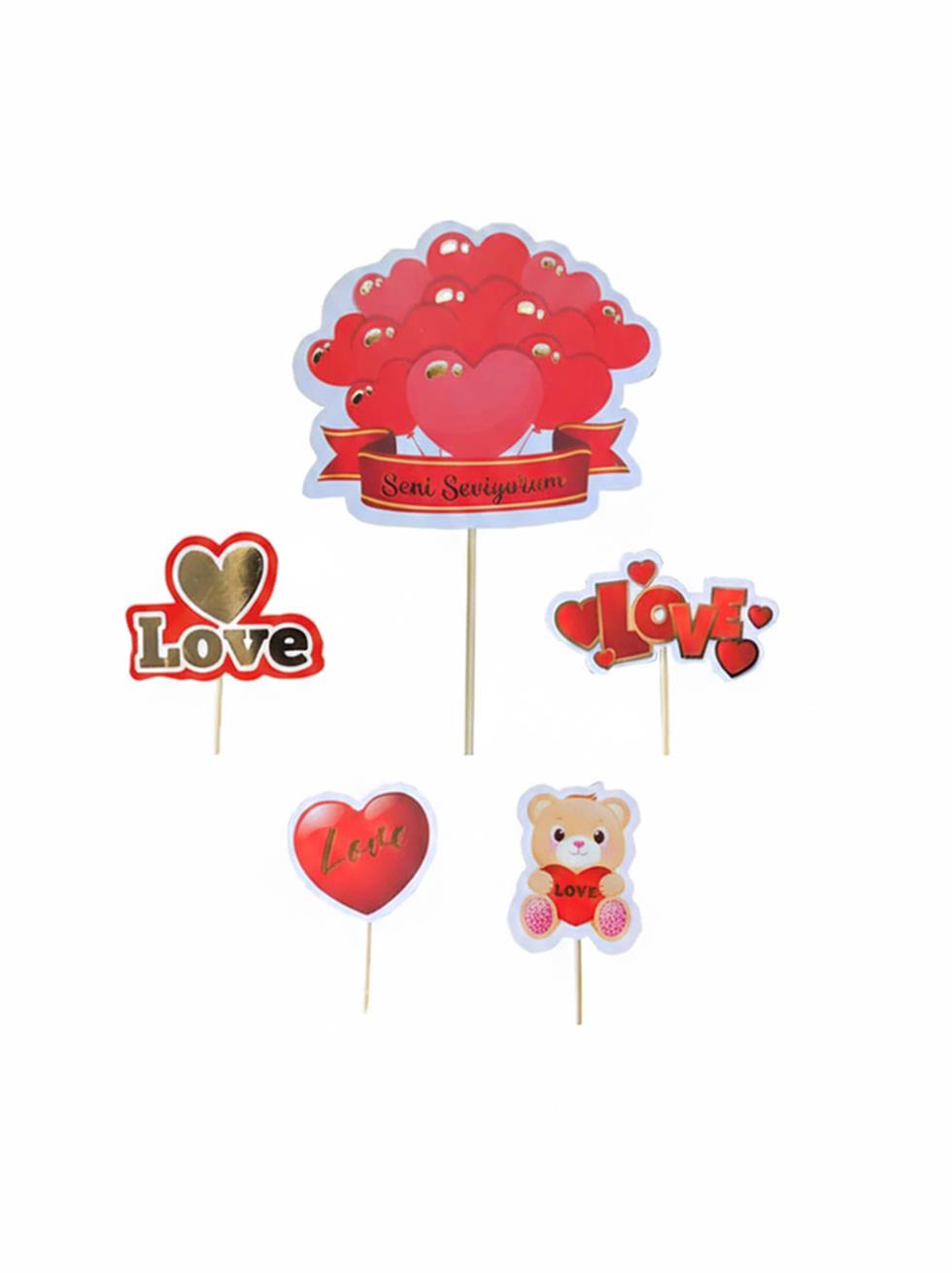 Seni Seviyorum Kürdan Aşk Temalı Cupcake Kürdanı Pasta Süsü 5li