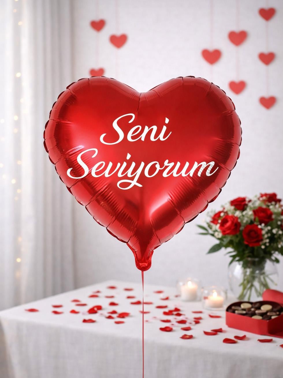 Seni Seviyorum Yazılı Kalp Folyo Balon Uçan Parti Balonu Kırmızı 45 cm