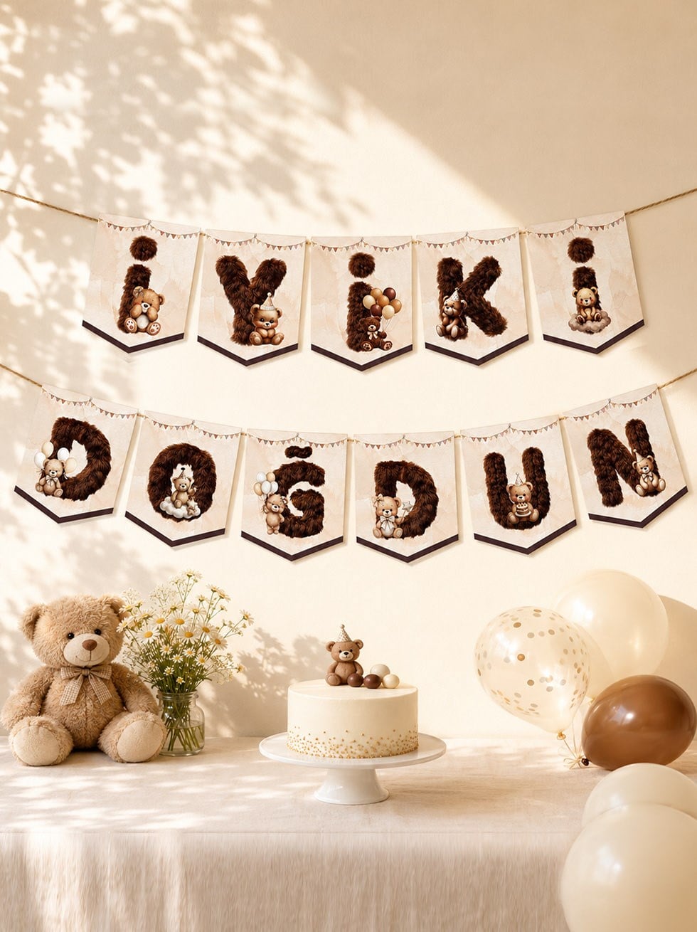 Sevimli Ayıcık Temalı İyi Ki Doğdun Yazı – Doğum Günü Duvar Süsü