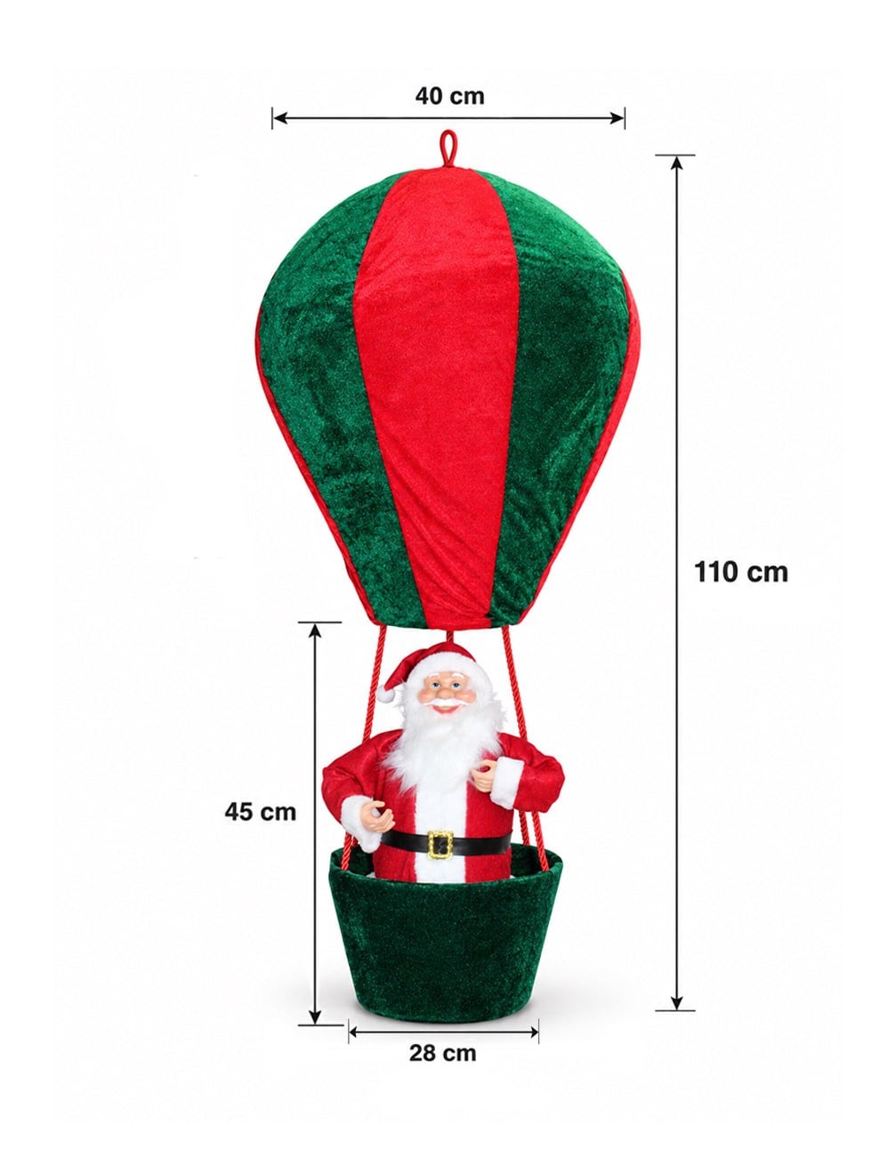 Sıcak Hava Balonlu Noel Baba Büyük Yılbaşı Dekoru 110 cm