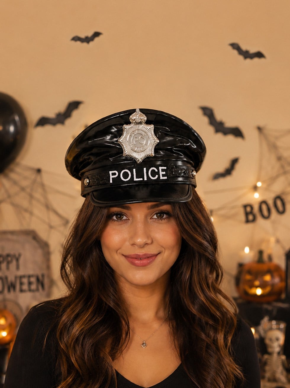 Siyah Polis Şapkası – Halloween Kostüm ve Parti Aksesuarı