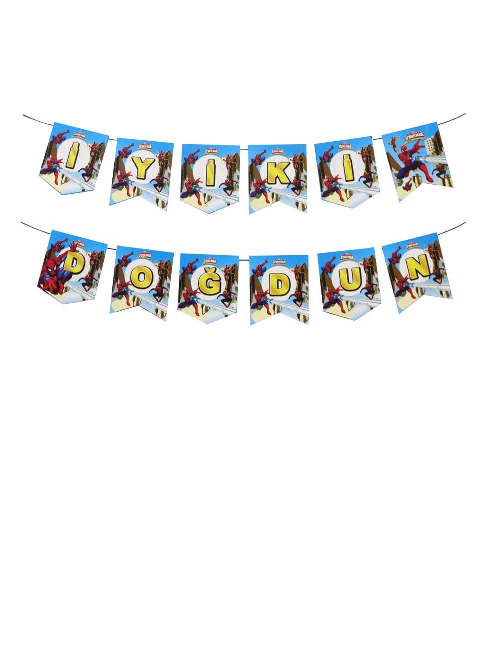 Spiderman Temalı İyi Ki Doğdun Yazı Banner Doğum Günü Parti Süsü