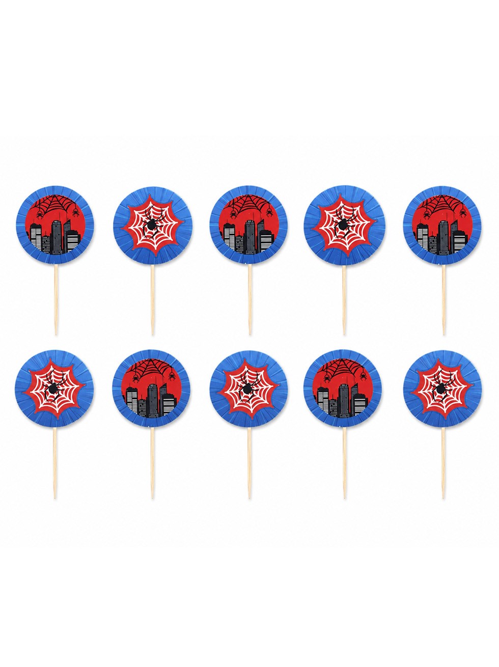 Spiderman Temalı Kürdan Örümcek Ağı Figürlü Cupcake Kürdanı Pasta Süsü 10lu