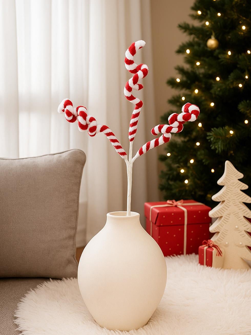 Spiral Desenli Yılbaşı Dekor ve Ağaç Süsü  – Kırmızı Beyaz 60 cm