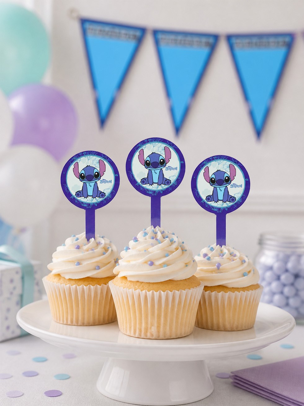 Stiich Temalı Kağıt Kürdan Figürlü Cupcake Kürdanı 10lu