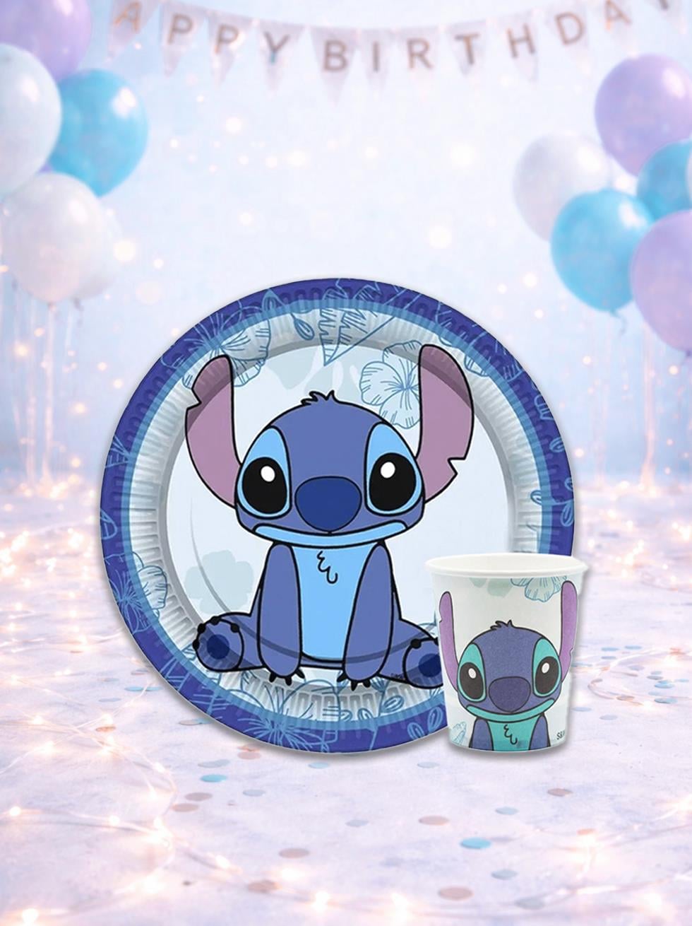 Stiitch Temalı Tabak Bardak Set 8li