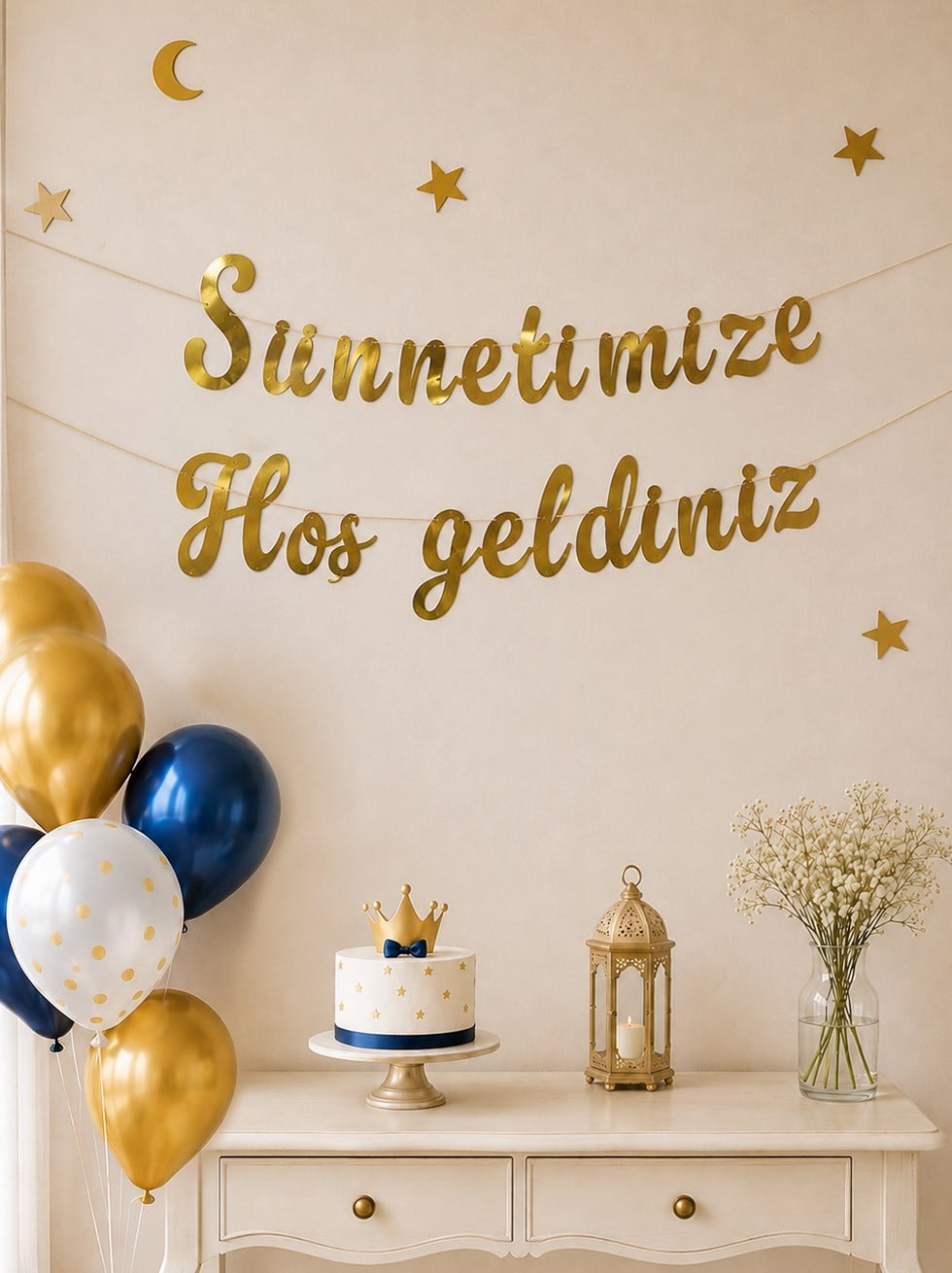Sünnetimize Hoş Geldiniz Yazılı Kaligrafi Banner Altın