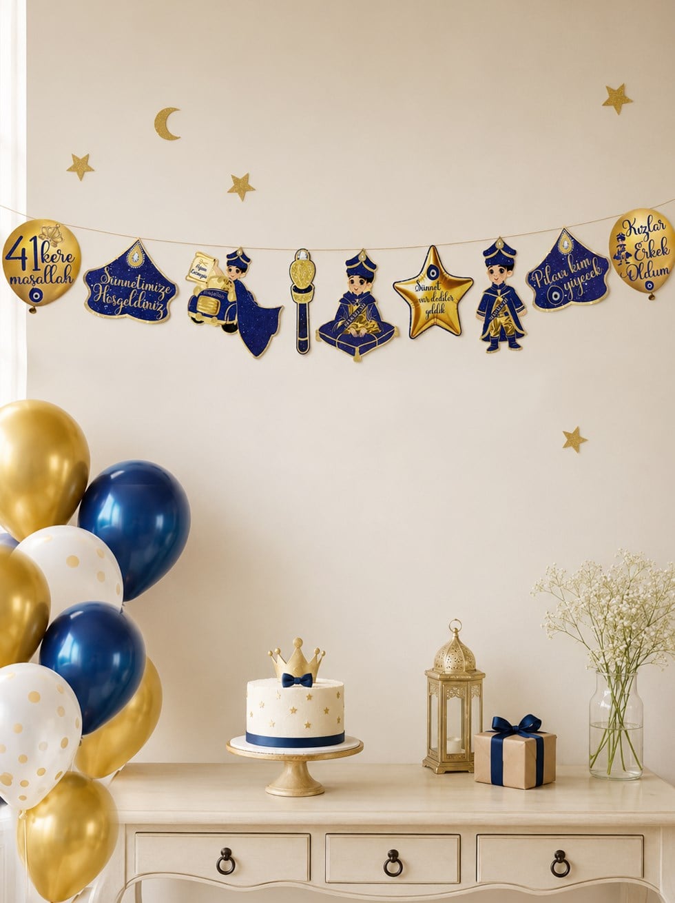Sünnetimize Hoşgeldiniz Dekoratif Banner Sünnet Parti Süsü Lacivert Gold
