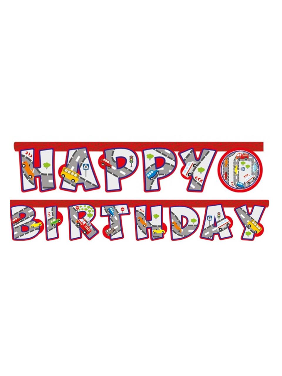 Trafik Temalı Happy Birhtday Yazı Banner Doğum Günü Parti Süsü