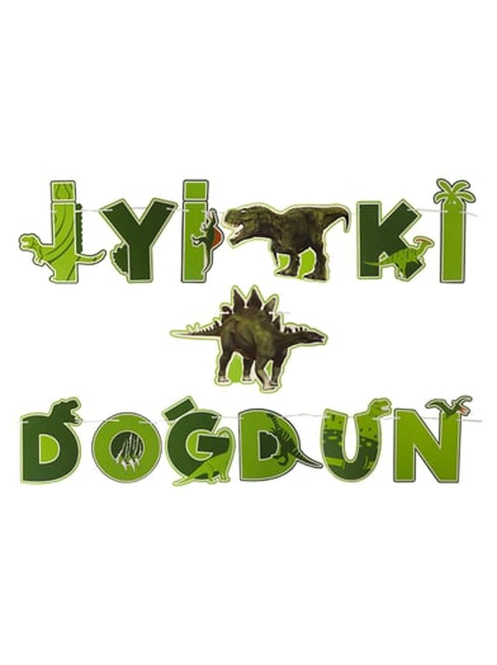 Vahşi Jurassic Parti Temalı iyi Ki Doğdun Yazı Harf Banner 