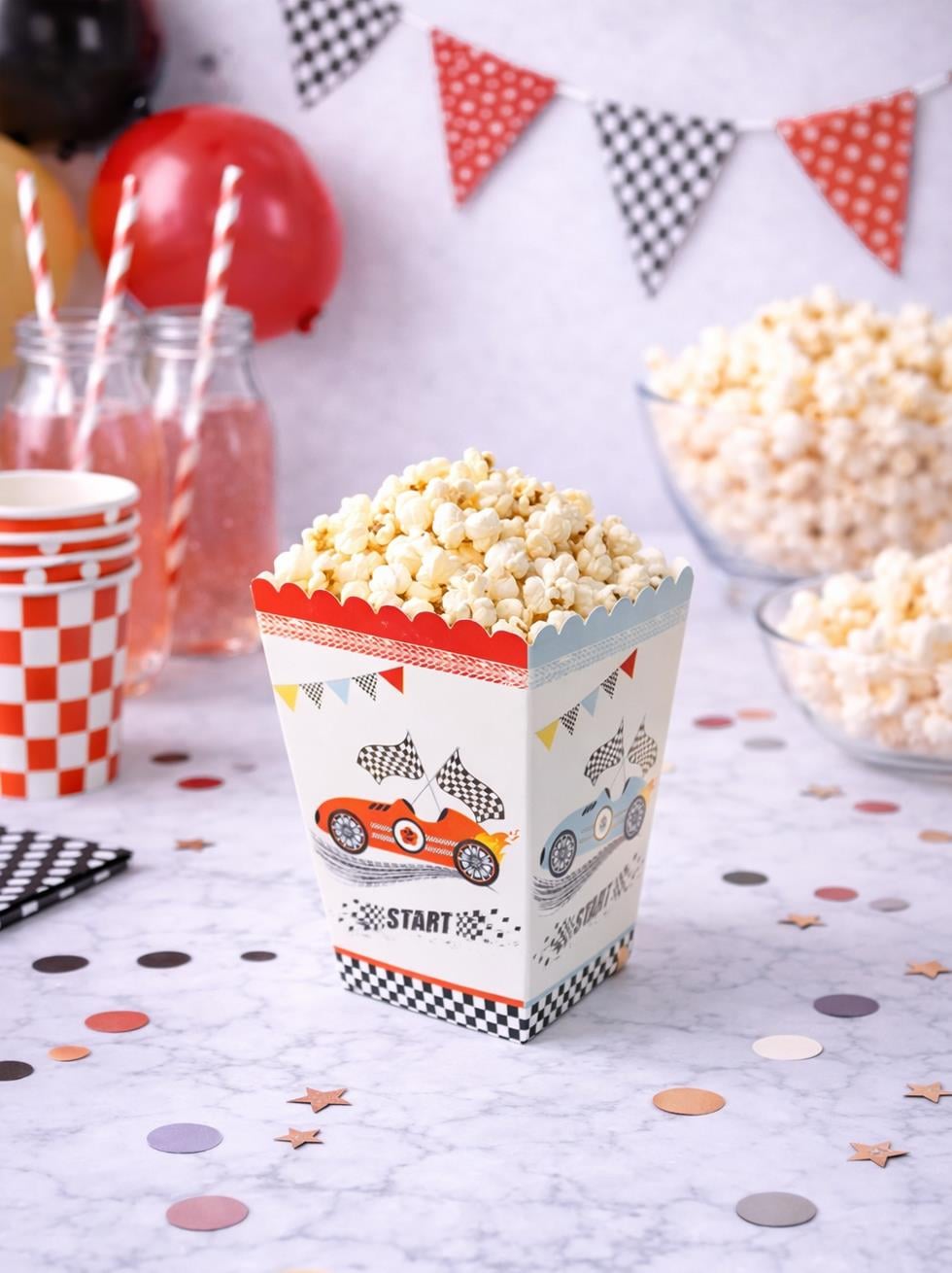 Yarış Arabaları Temalı Karton Mısır Kutusu – Doğum Günü Popcorn Kutusu 8li