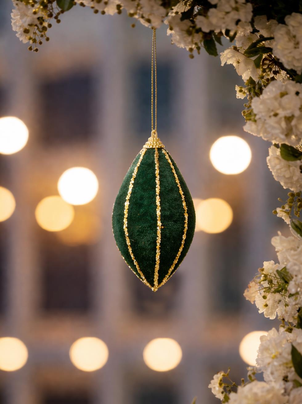 Yeşil Kadife Asmalı Ramazan Dekoru – Altın Sim Detaylı 6 cm 3lü