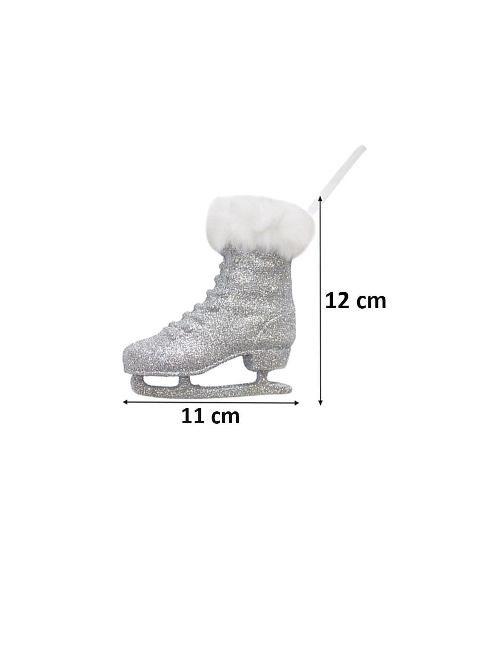 Yılbaşı Ağaç Süsleri Gümüş Simli Kürk Detaylı Dekoratif  Paten Süs 12 cm 2li