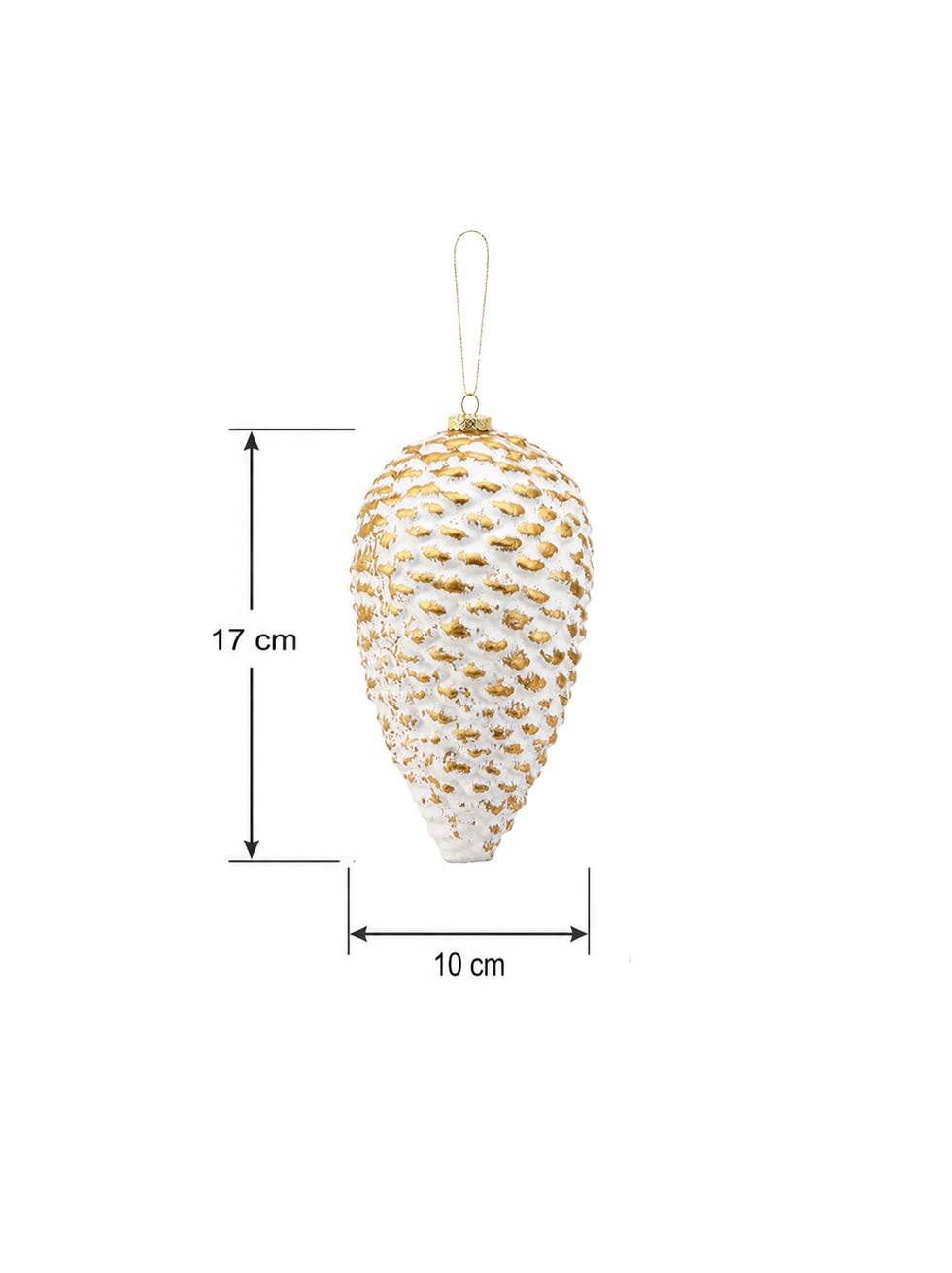 Yılbaşı Ağaç Süsü Eskitme Detaylı Kozalak 17 cm – Asılabilir Dekoratif Süs Beyaz Gold