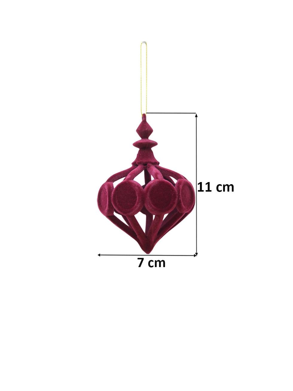 Yılbaşı Ağaç Süsü Kadife Damla Form Dekoratif Asılabilir Süs Bordo 11 cm