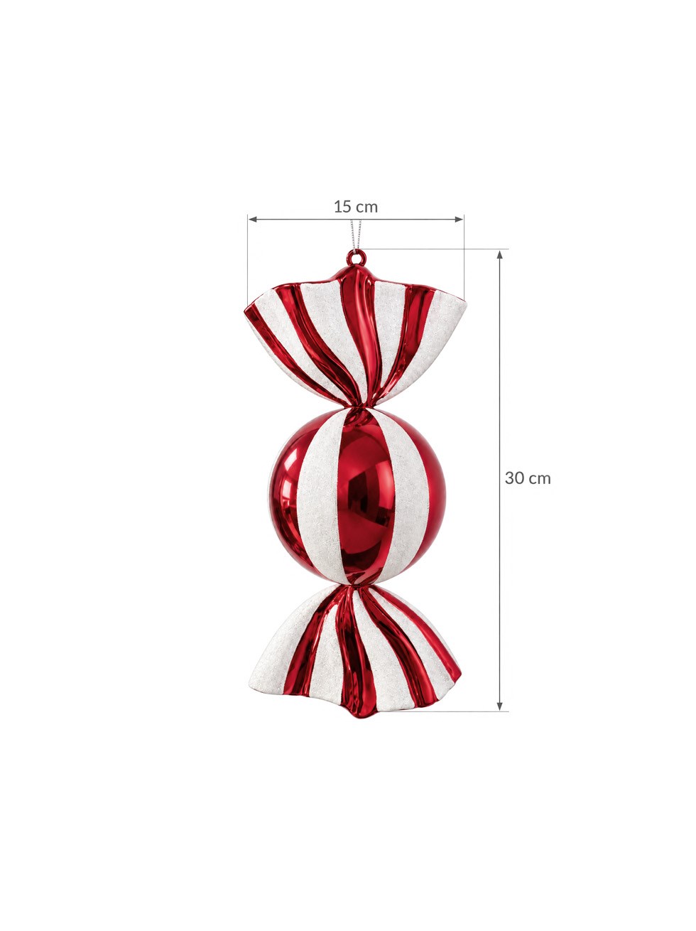 Yılbaşı Ağaç Süsü Kırmızı Beyaz Şeker Figürü 30 cm – Asılabilir Dekoratif Süs