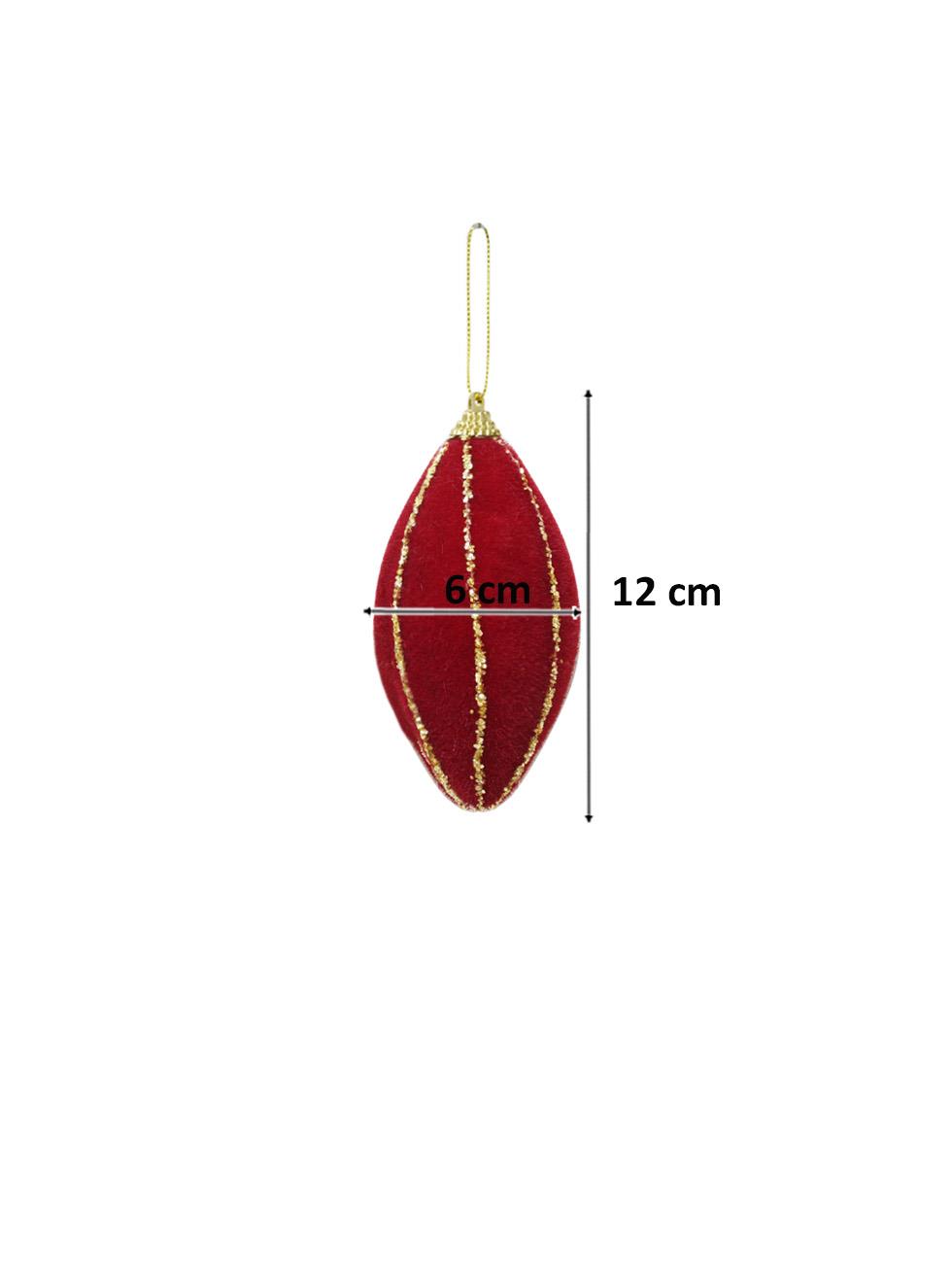 Yılbaşı Ağaç Süsü Simli Kadife Damla Sarkıt Dekoratif Süs Bordo 12 cm 3lü