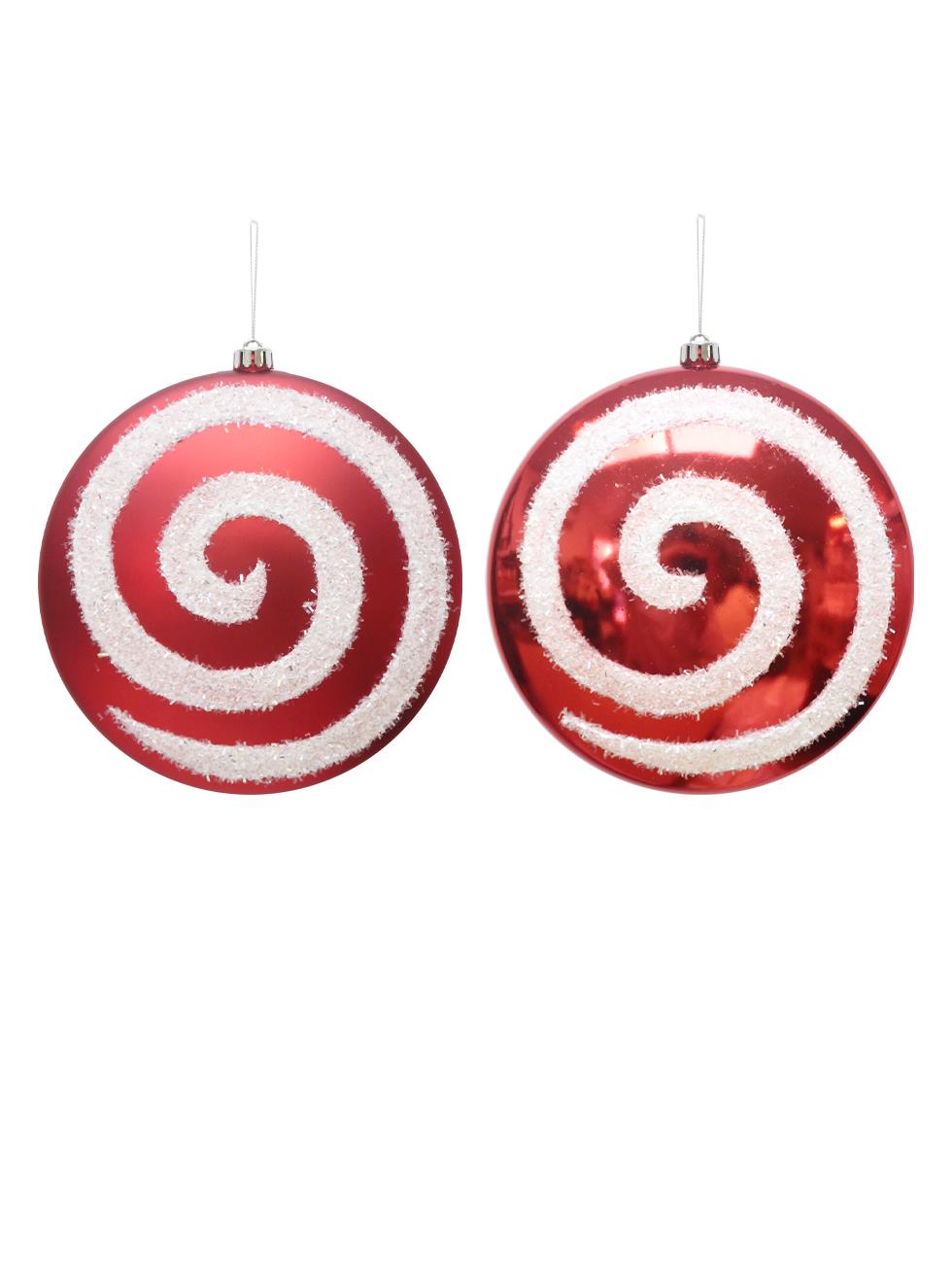 Yılbaşı Ağaç Süsü Simli Spiral Desenli Dekoratif Şeker Kırmızı Beyaz 20 cm 2li