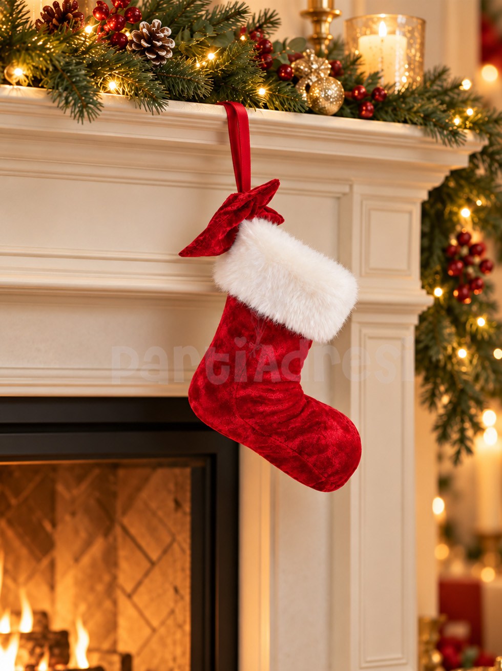 Yılbaşı Ağaç ve Şömine Süsü Fiyonklu Kırmızı Kadife Noel Çorabı 15 cm