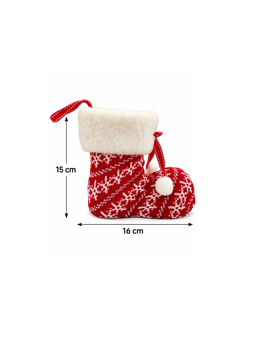 Yılbaşı Ağaç ve Şömine Süsü Kırmızı Beyaz Ponponlu Noel Çorabı 15 cm