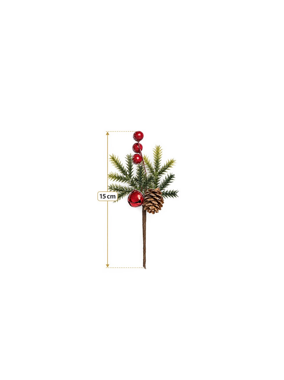 Yılbaşı Dekoratif Aranjman Dalı 15 cm Kırmızı Berry ve Kozalaklı Mini Süs