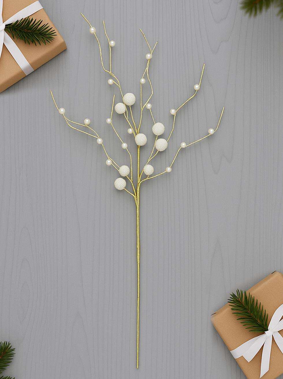 Yılbaşı Dekoru İnci Top Detaylı Dekoratif Dal Süsü 75 cm