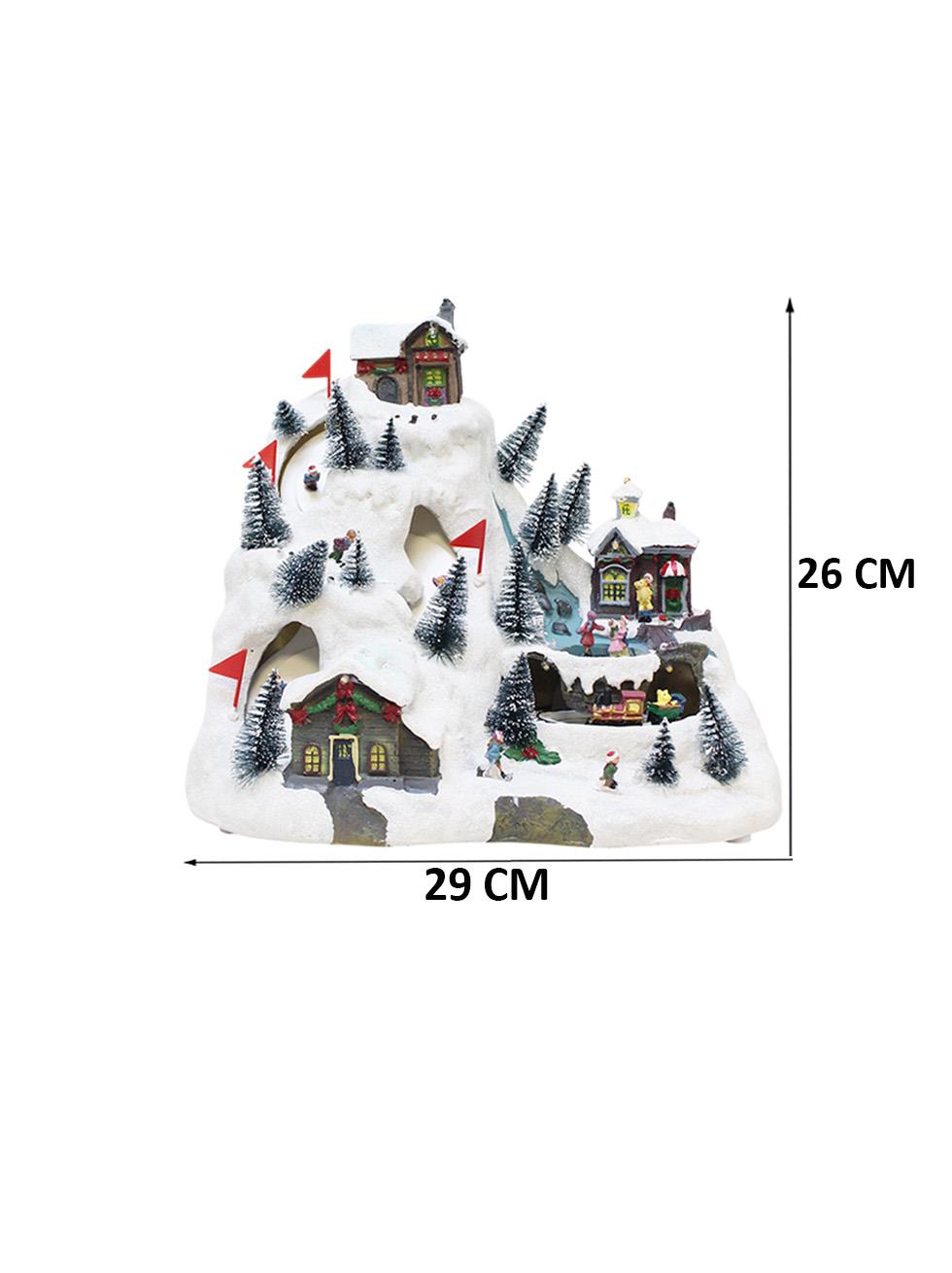 Yılbaşı Dekoru Işıklı Müzikli Hareketli Karlı Dağ Köyü Dekor Süsü 26 cm