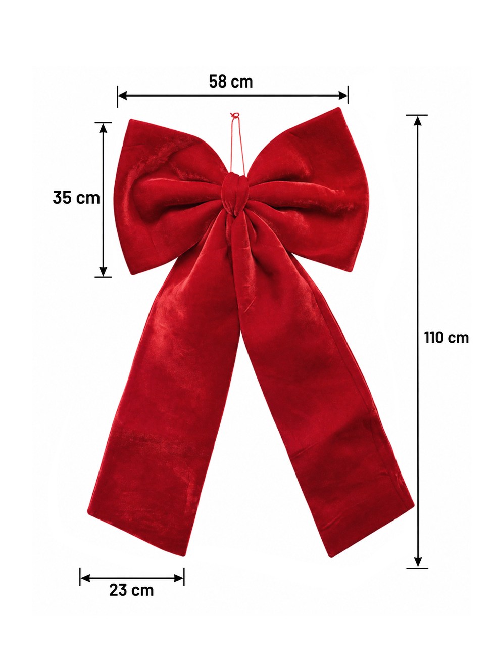 Yılbaşı Dekoru Kadife Kırmızı Büyük Kurdele Fiyonk 110 cm – Ağaç, Merdiven ve Kapı Süsü