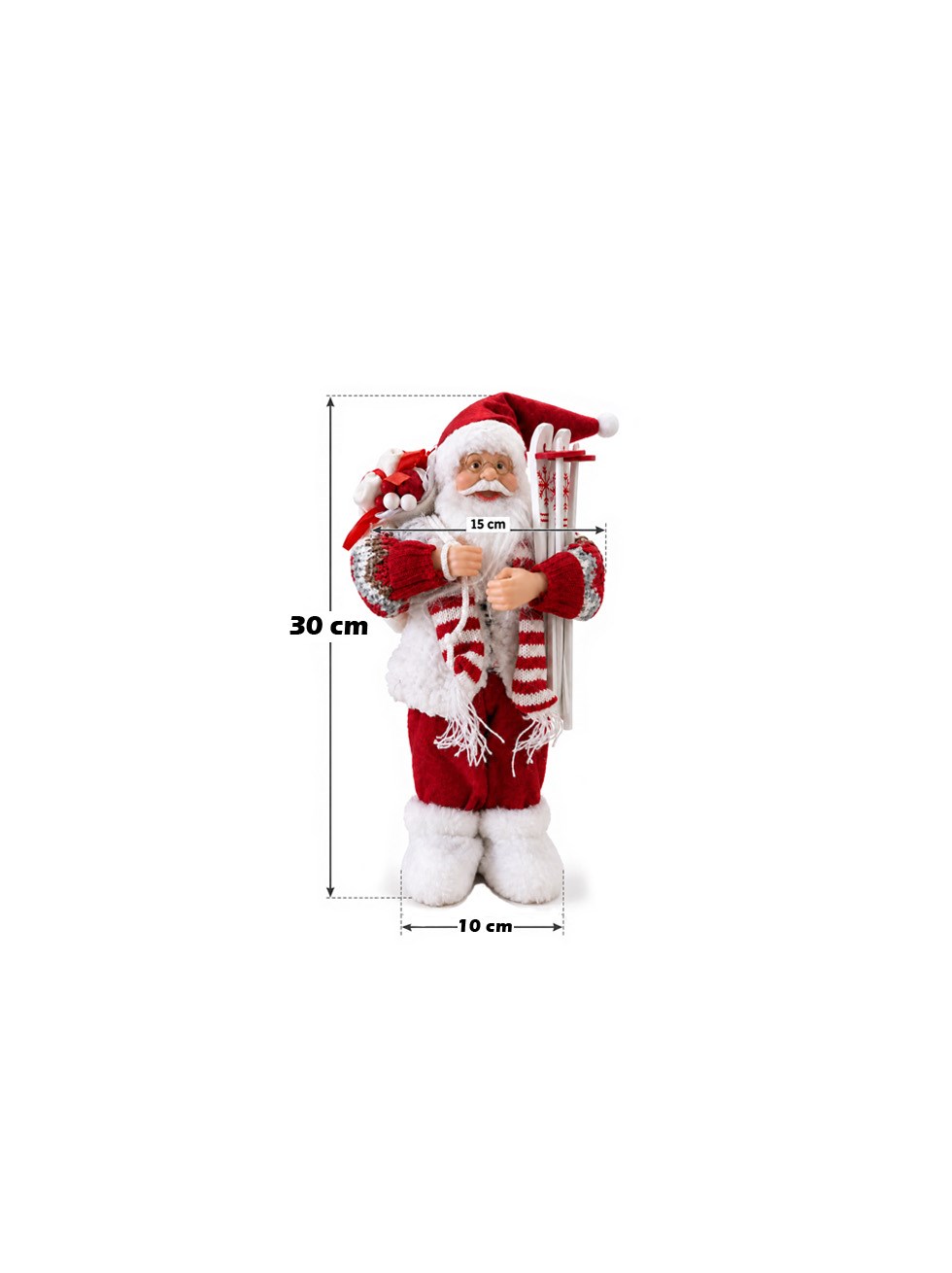 Yılbaşı Dekoru Kayaklı Noel Baba 30 cm – Kırmızı Beyaz Dekoratif Figür