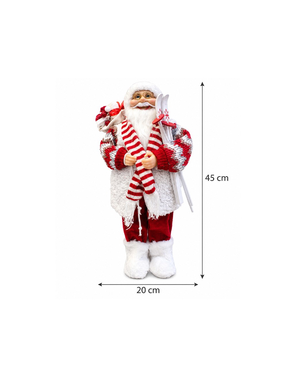 Yılbaşı Dekoru Kayaklı Noel Baba 45 cm – Kırmızı Beyaz Dekoratif Figür