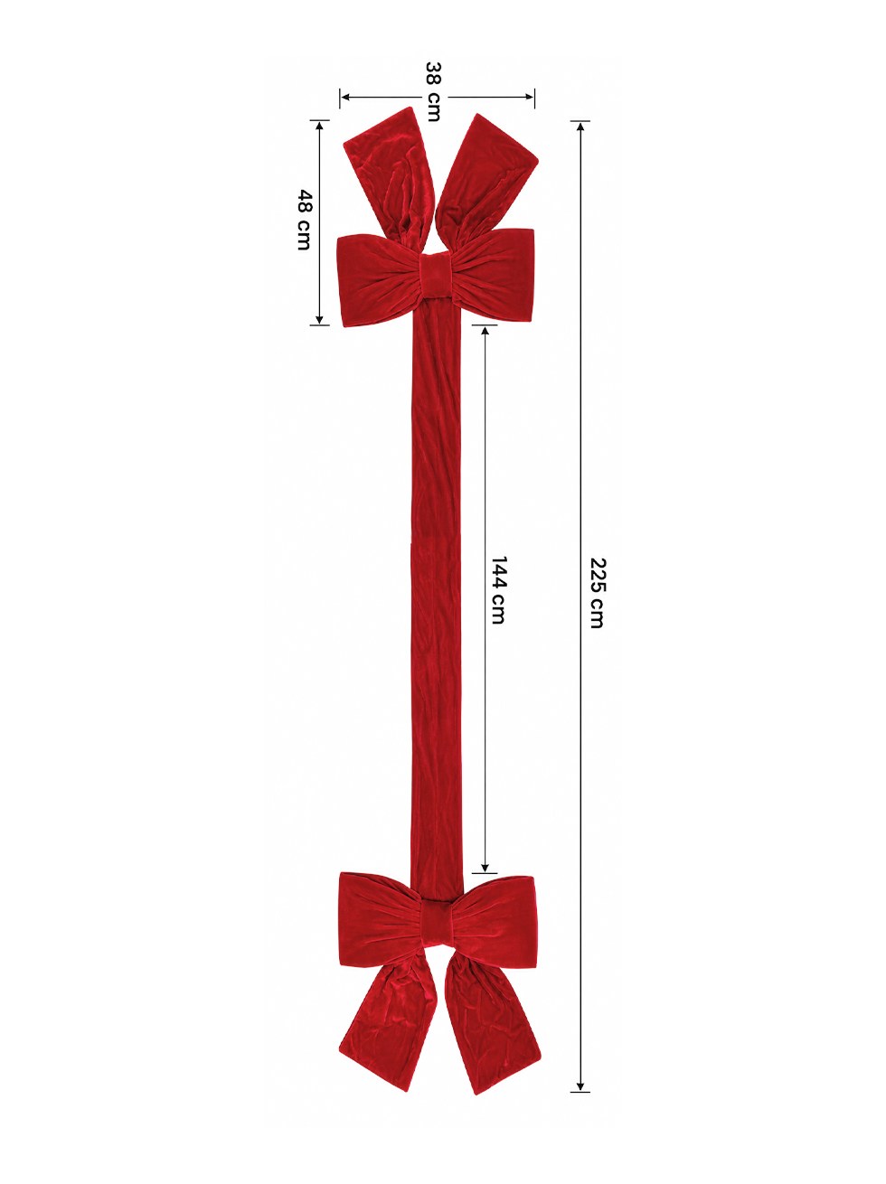 Yılbaşı Dekoru Kırmızı Kadife 2li Kurdele Fiyonk 225 cm – Kapı, Merdiven ve Duvar Süsü