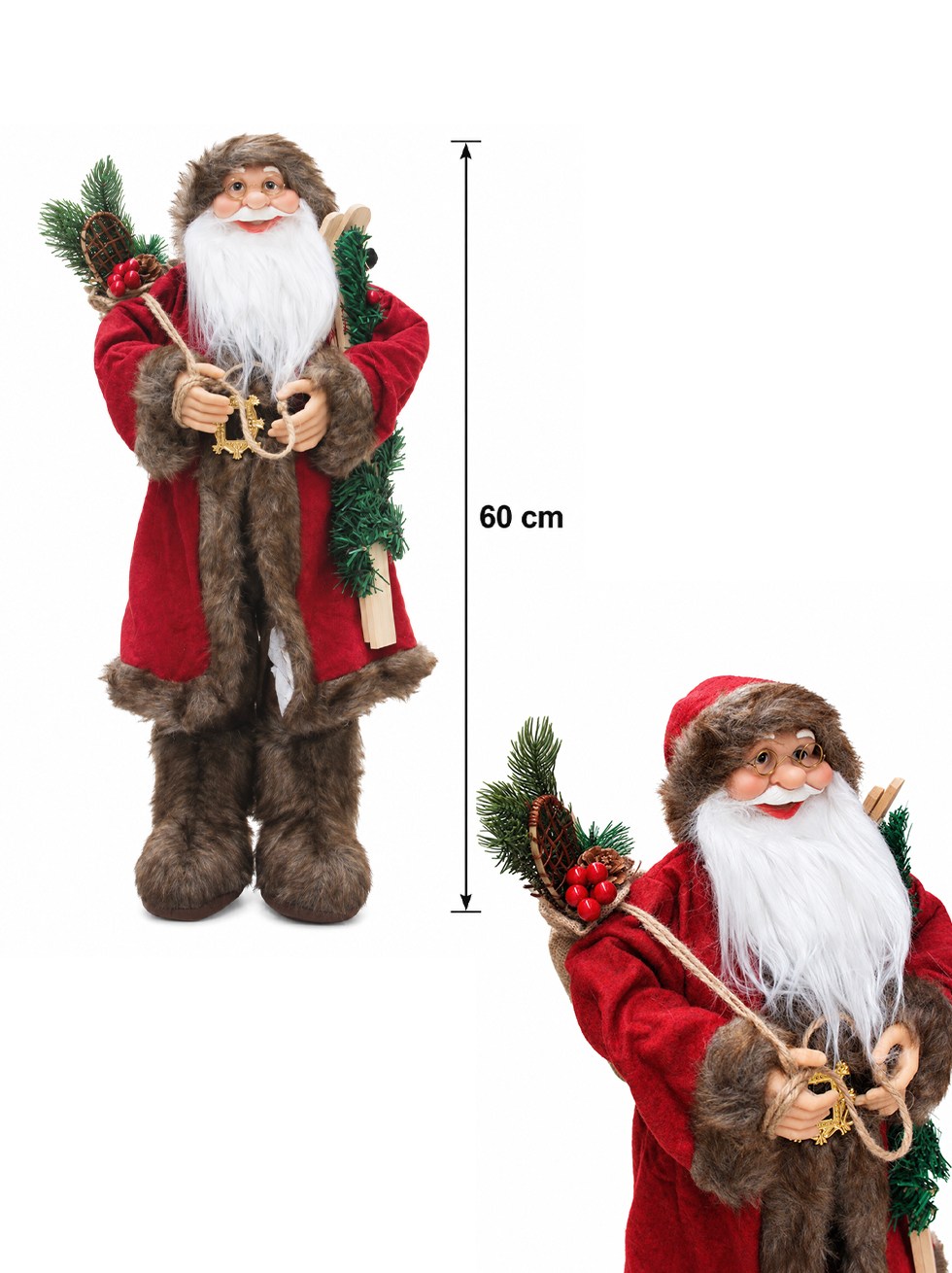 Yılbaşı Dekoru Kürk Detaylı Noel Baba 60 cm – Rustik Yılbaşı Süsü