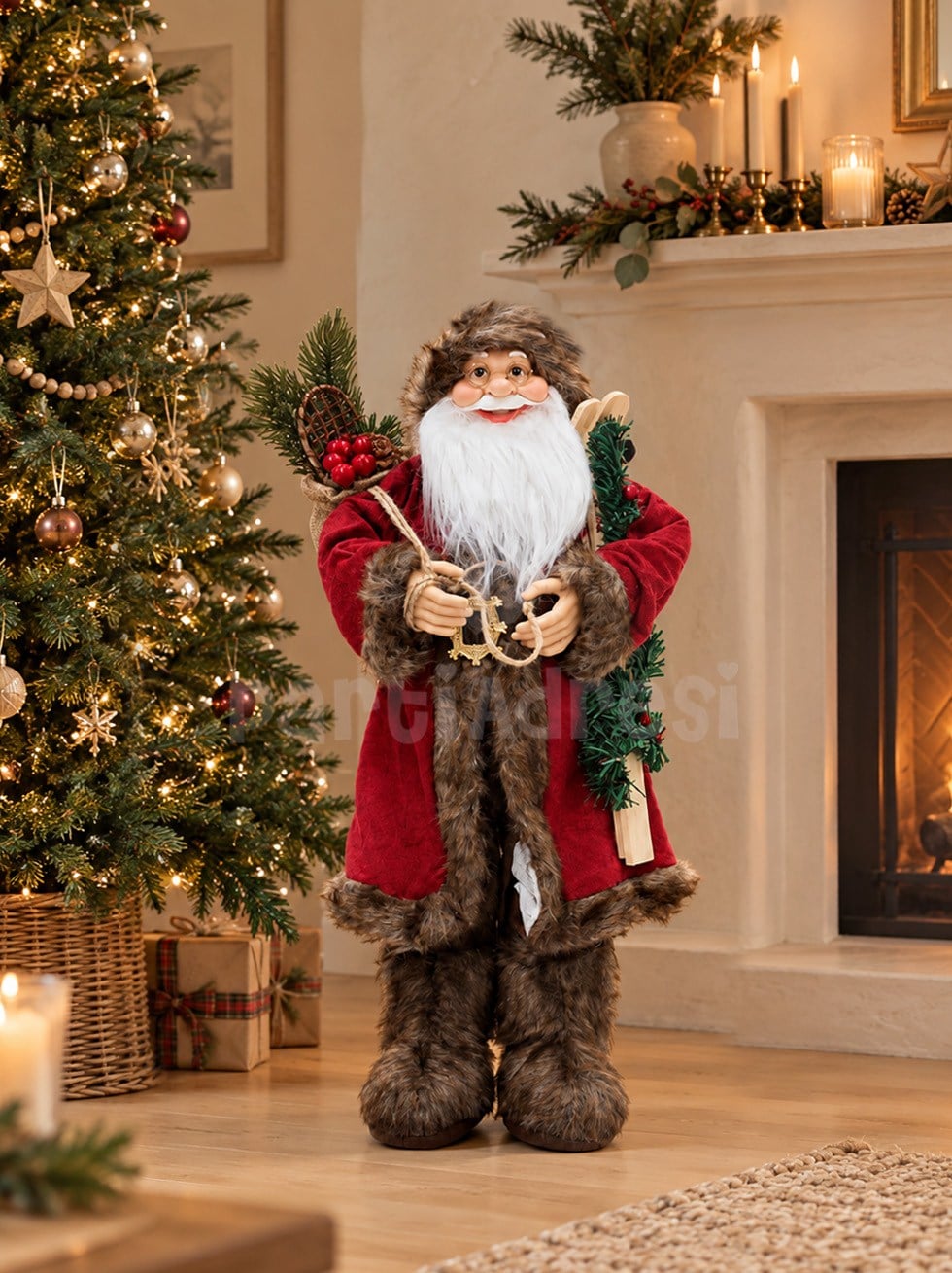 Yılbaşı Dekoru Kürk Detaylı Noel Baba 60 cm – Rustik Yılbaşı Süsü