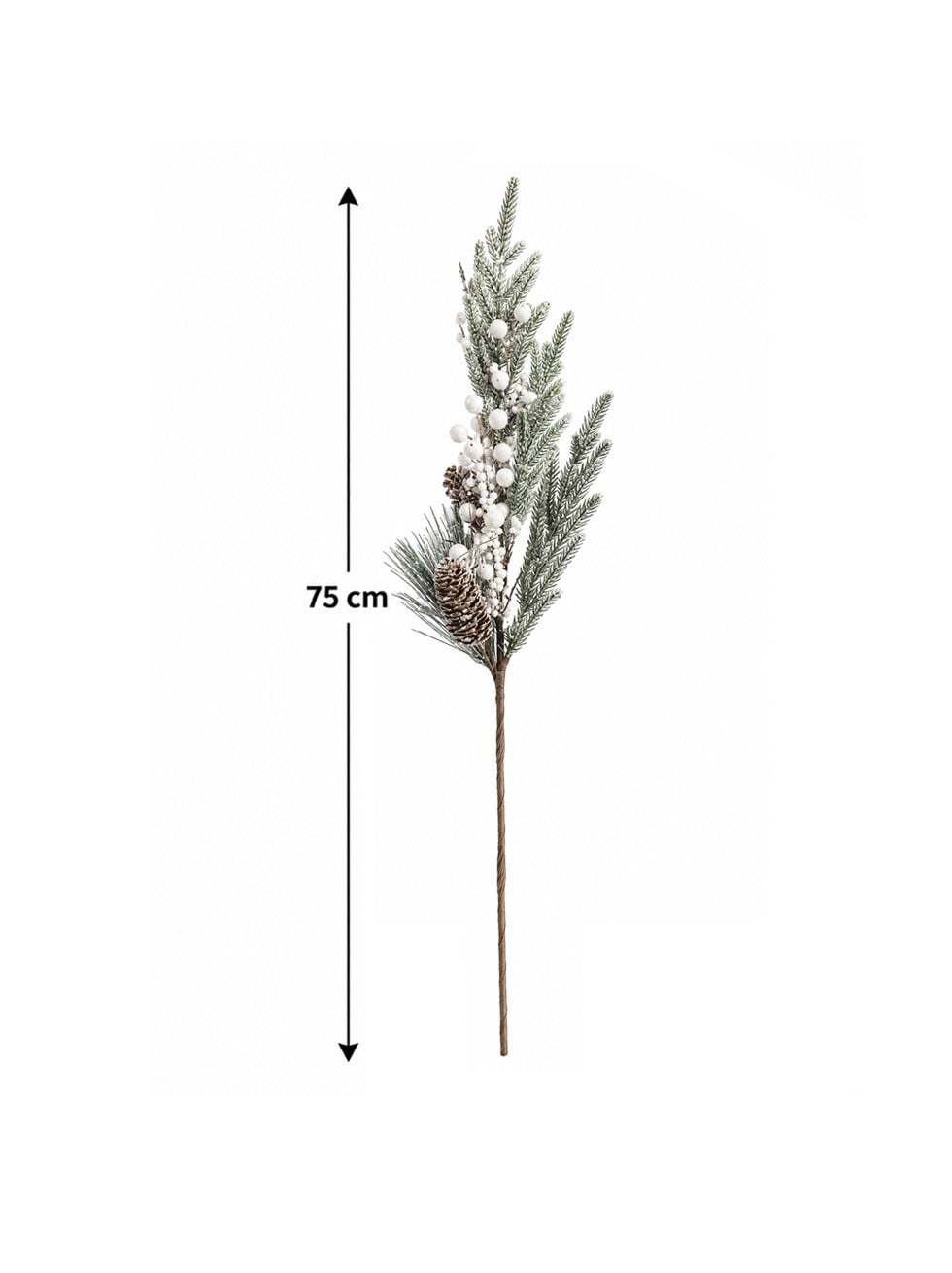 Yılbaşı Dekoru Yapay Çam Dalı 75 cm – Beyaz Berryli Dekoratif Süs