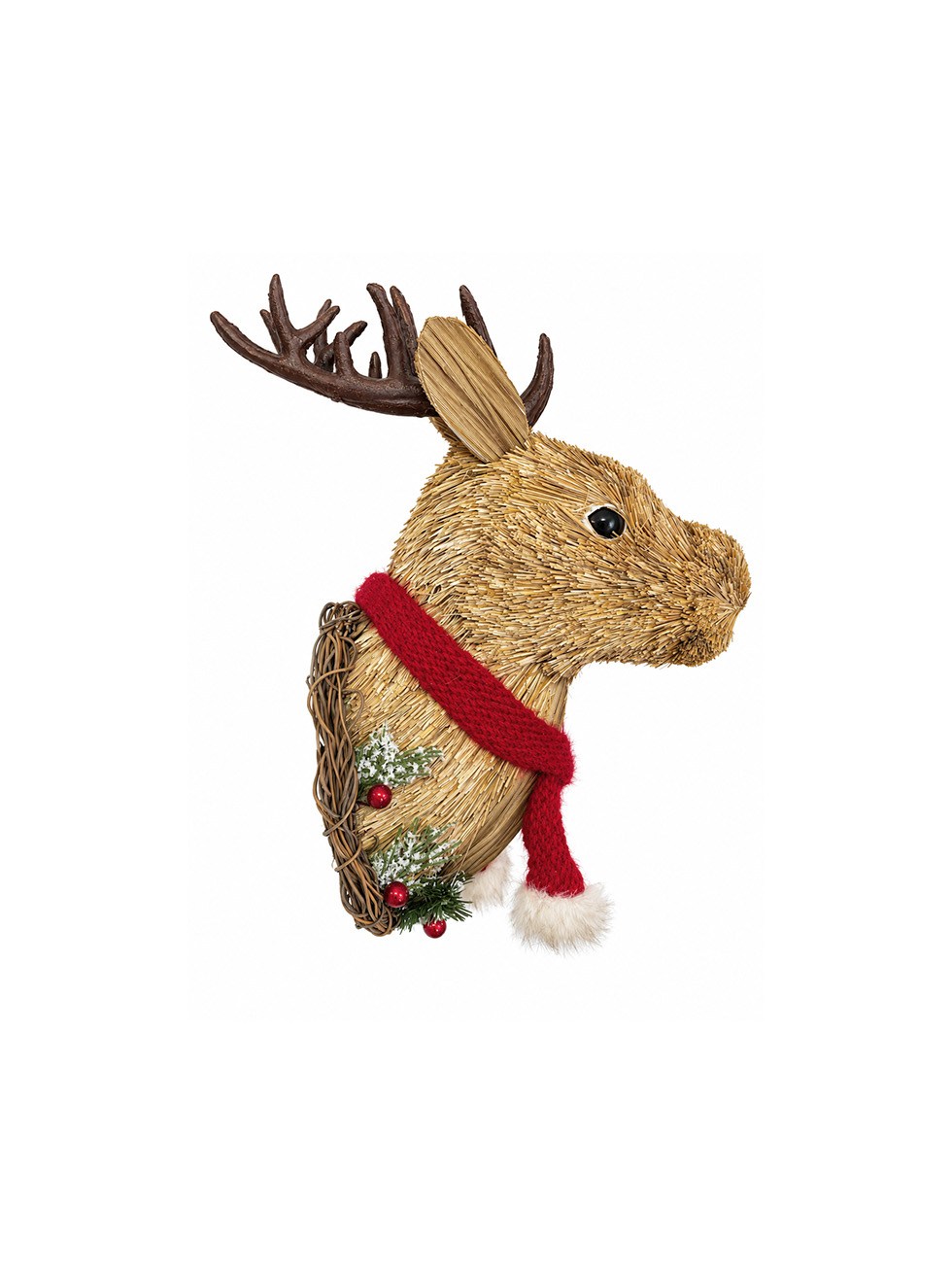 Yılbaşı Kapı ve Duvar Süsü Geyik Başı 28 cm – Rustik Noel Dekoru